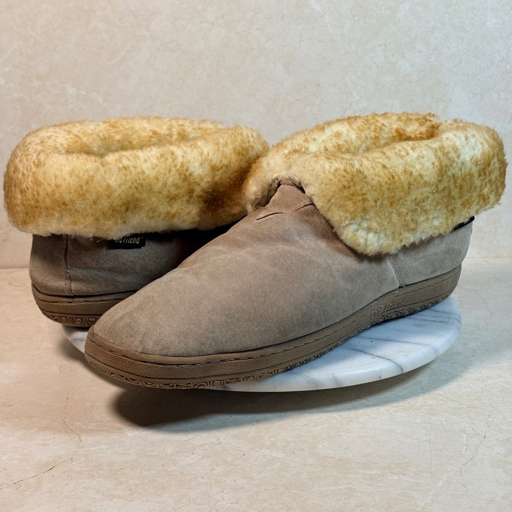 Old Friend Men's Suede Sheepskin Lined Moccasin Slippers Boots Tan M13 Cozy Warm